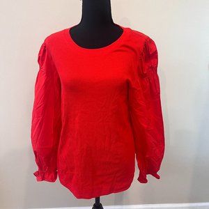 Loft Womens Red Crew neck pleated sleeve